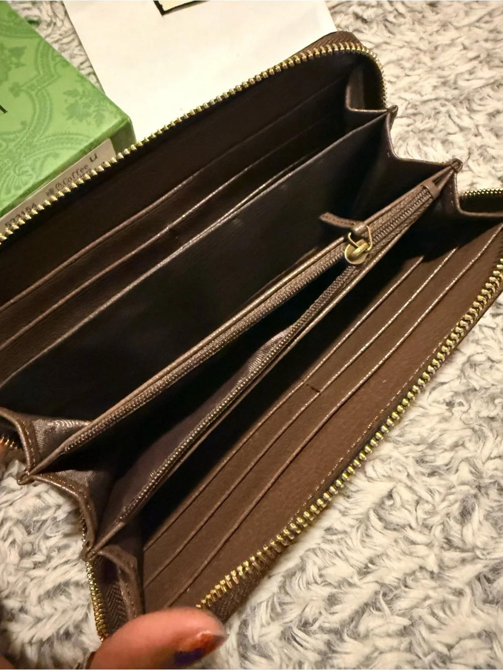 Brown Supreme Zip Around Wallet with Green-Red Web